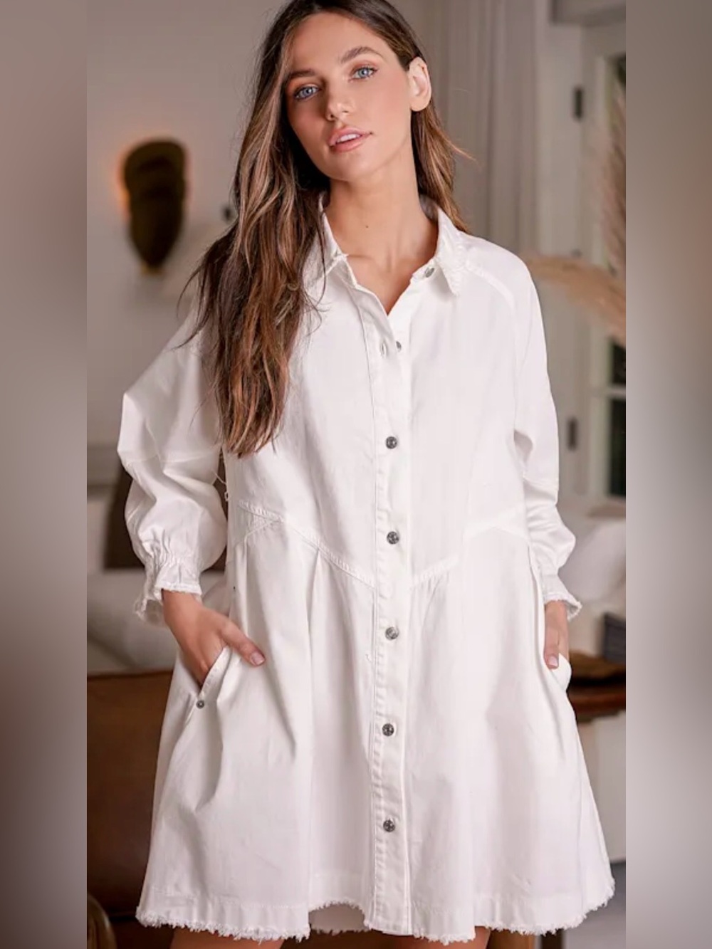 We The Free Cream Button-Front Shirt Dress - Picture 2 of 7
